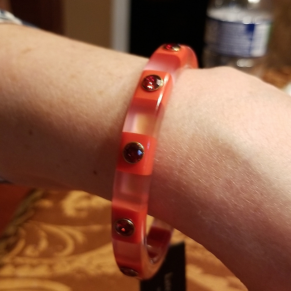 Kate Spade Vermillion Striped Colored Bangle With Cubic Zirconia